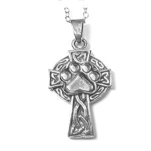 Small, solid, SS Celtic Cross Pendant w/Puppy Paw®